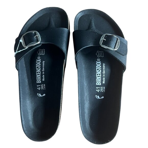 NWT Birkenstock Madrid Sandals Black/Silver Buckle Size 41 - Picture 1 of 4